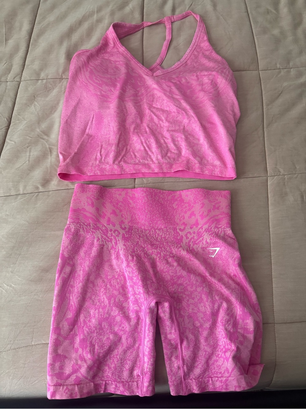 Gymshark Bright Pink Seamless Crop Tank and High-Waist Bike Shorts